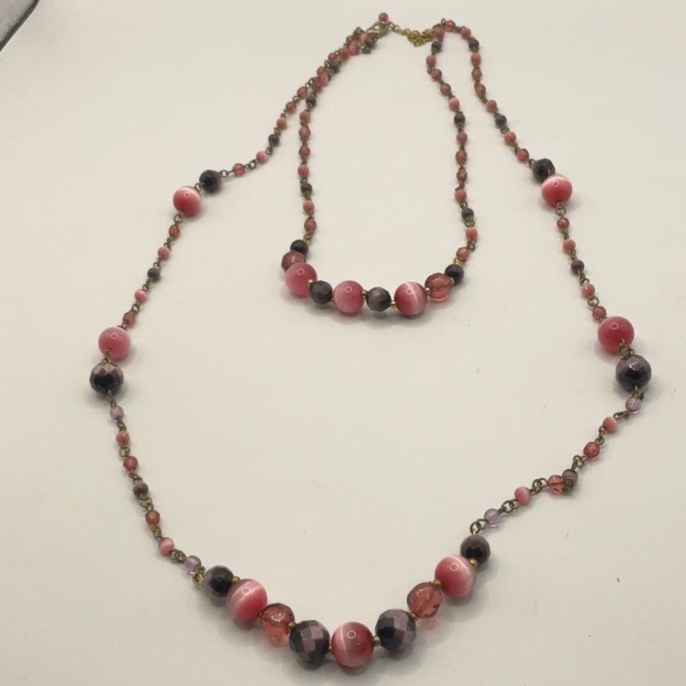 Beaded Two Layered Pink & Purple Stone Necklace!